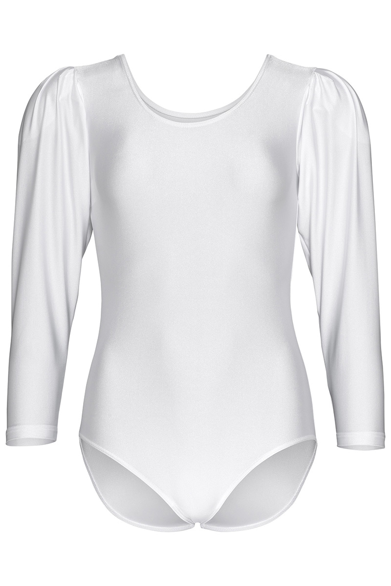 Body glänzend, Rundhals, langer Puffärmel
