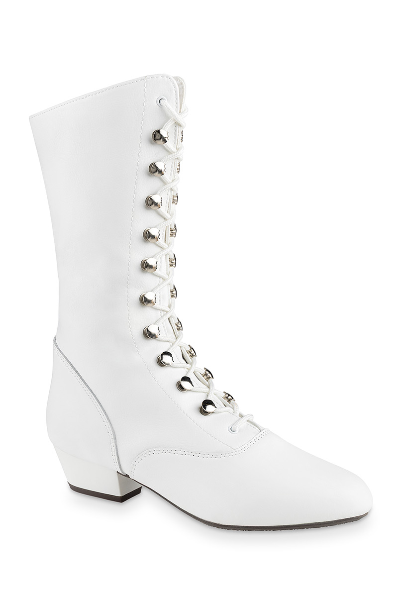 weißer Stiefel mit Agraffen