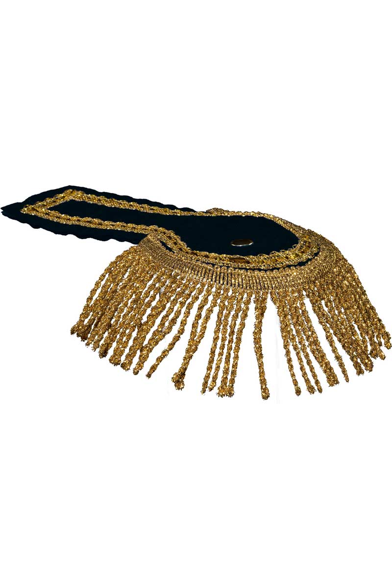 Schwarze Epaulette aus Filz mit goldenen Lurex-Fransen und Borte